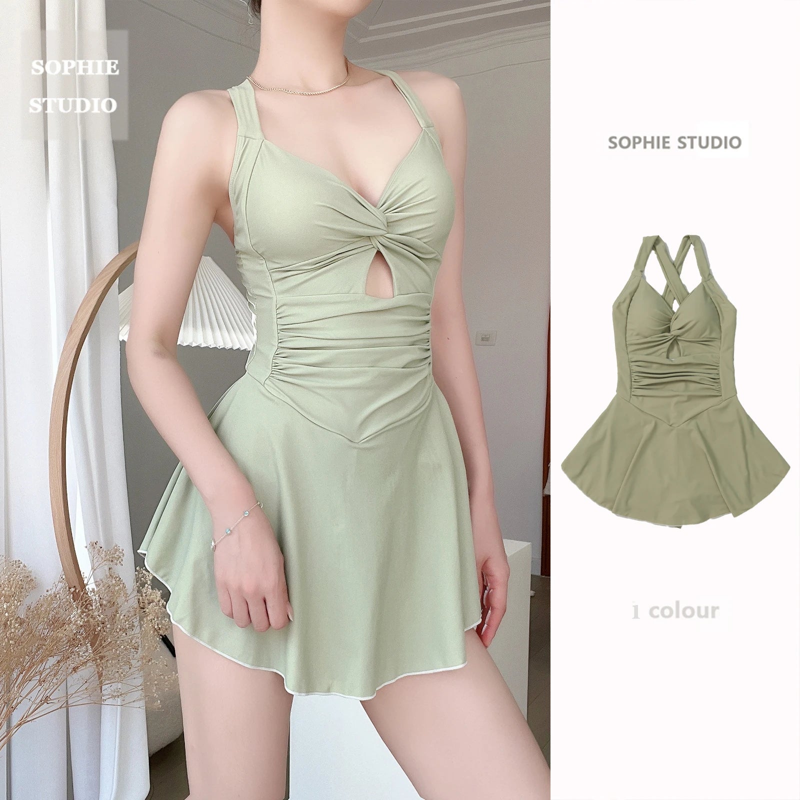 Women Hanging Neck Sweet Cute Swimwear Sexy One-piec Beach Wear Swim Suit Beach Dress Swimsuit High Waist Bathing Suit For Girls - 3KDyn